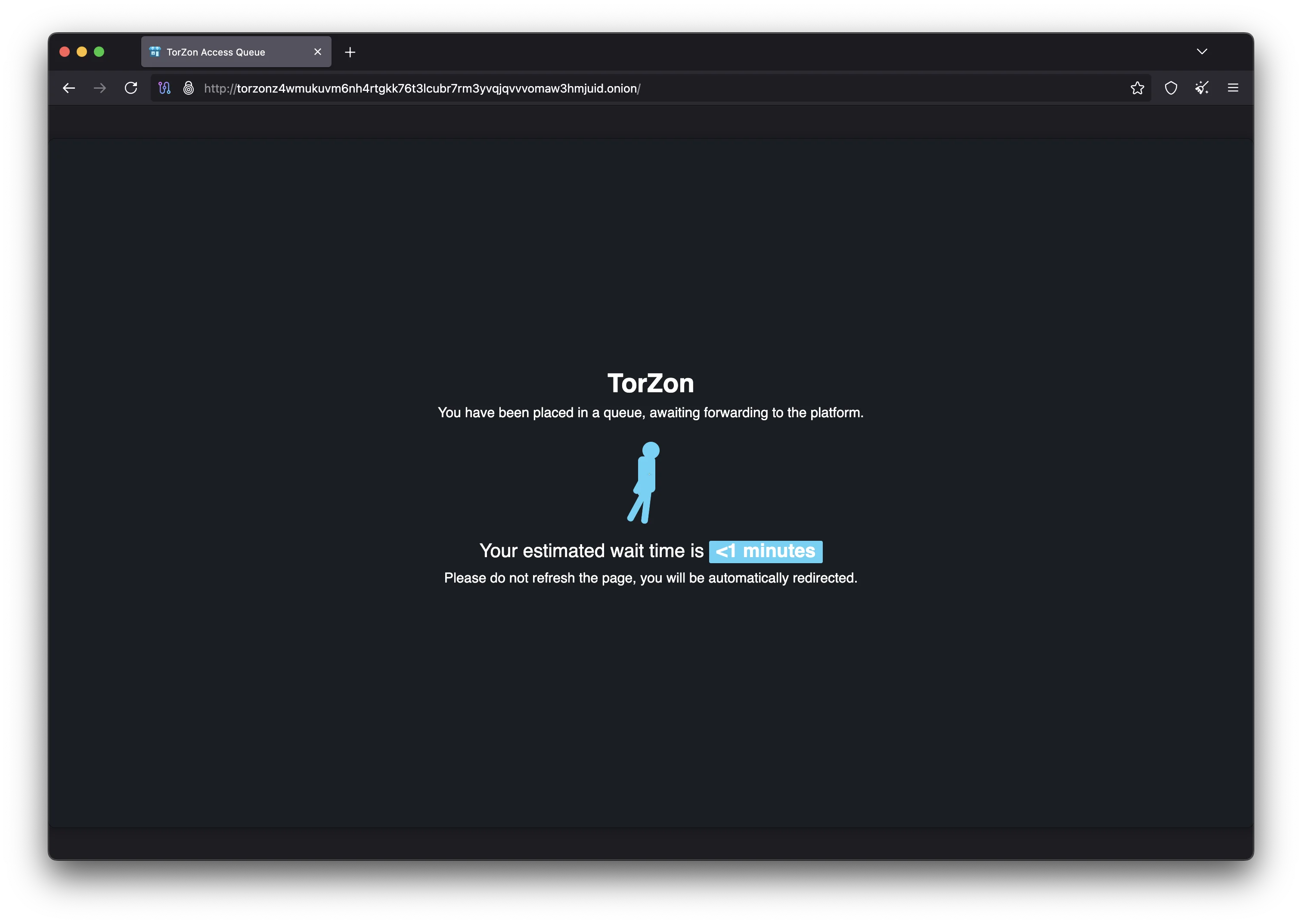 Torzon Market loading screen with DDoS protection verification showing encrypted connection establishment to the onion hidden service